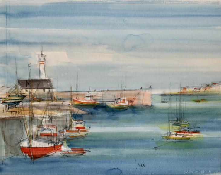 Sacha CHIMKEVITCH - Original painting - Gouache - Small port of Normandy 1