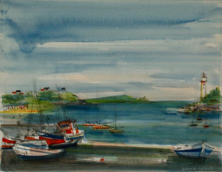 Sacha CHIMKEVITCH - Original painting - Gouache - Small port of Normandy 2