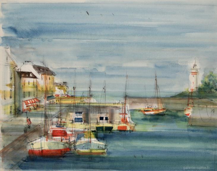 Sacha CHIMKEVITCH - Original painting - Gouache - Small port of Normandy 4