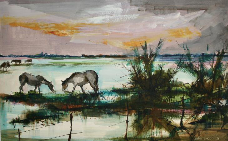 Pierre LETELLIER - Original painting - Gouache - Swamp