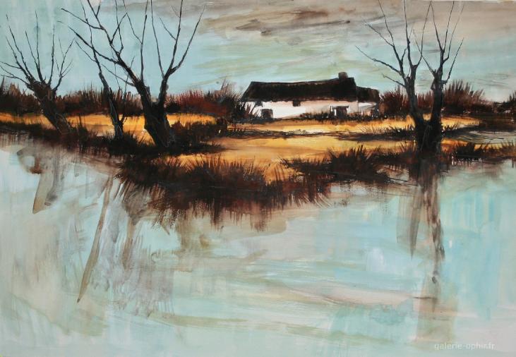 Eric PEYROL - original painting - Gouache - swamp house