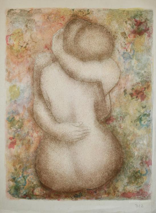Michel BEZ - Original print - Lithograph - Nudes entwined