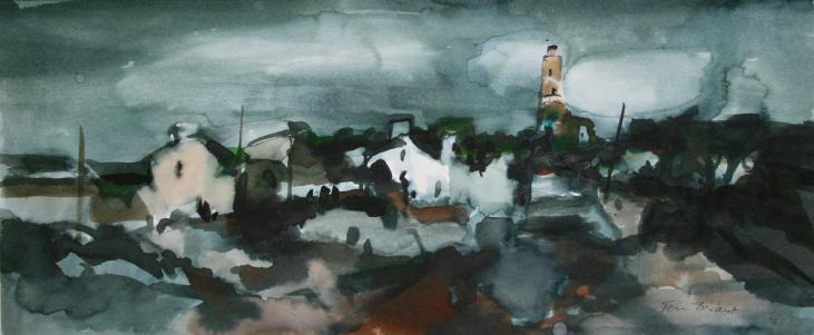Jean BREANT - Original painting - Gouache - Lighthouse by the sea