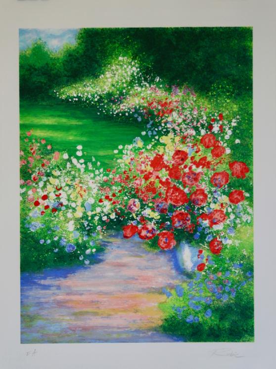 Raphael ROBIC - Original print - Lithograph - The flower garden of Giverny