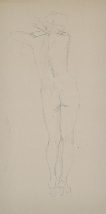René GENIS - Original pencil drawing - Naked seen from behind - Workshop Bardone
