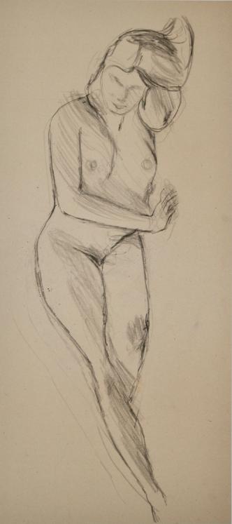 René GENIS - Original pencil drawing - Naked seen from the front - Workshop Bardone