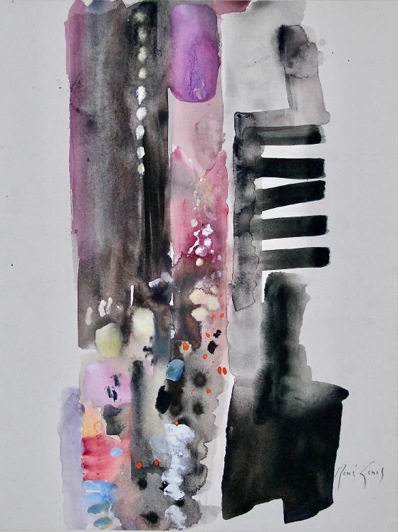 René GENIS - Signed watercolor - Nocturnal New York - Workshop Bardone