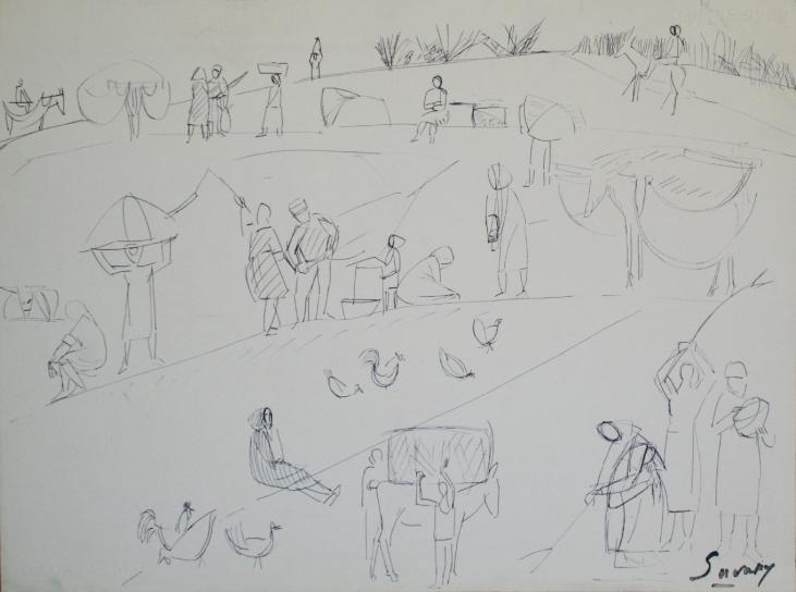 Robert SAVARY - Original drawing - Ink - Study for field work