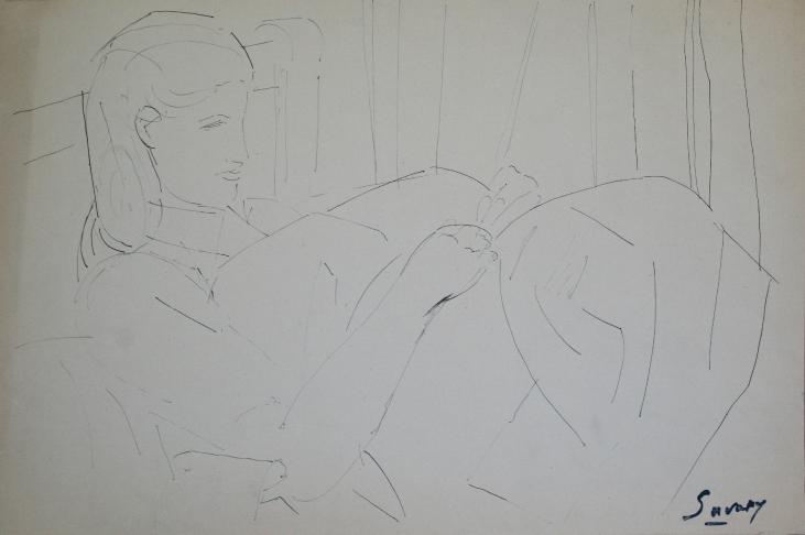 Robert SAVARY - Original drawing - Ink - Bedridden young woman