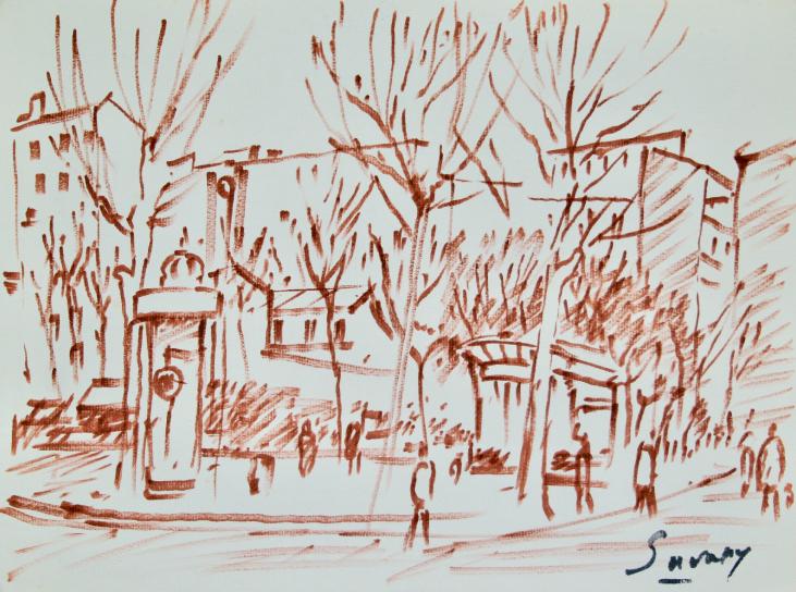 Robert SAVARY - Original drawing - Felt - Paris Boulevard Rochechouart
