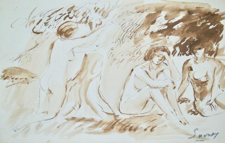 Robert SAVARY - Original painting - Ink wash - Naked women