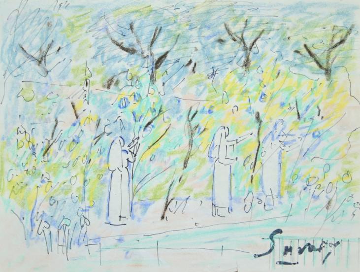 Robert SAVARY - Original drawing - Pastel - Picking at the convent