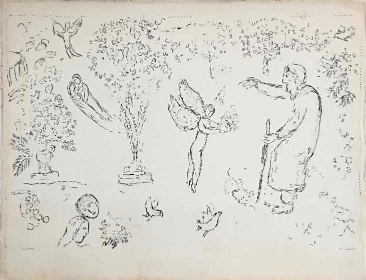 Marc CHAGALL - Original print - Lithograph - The orchard of Philetas - Daphnis and Chloé series - Longus