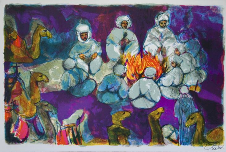Nathalie CHABRIER - Original print - Lithography - The campfire