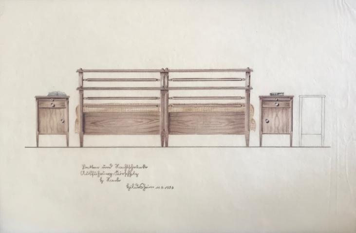 Hans NACKE - Original drawing - Pencil - Bedroom furniture project