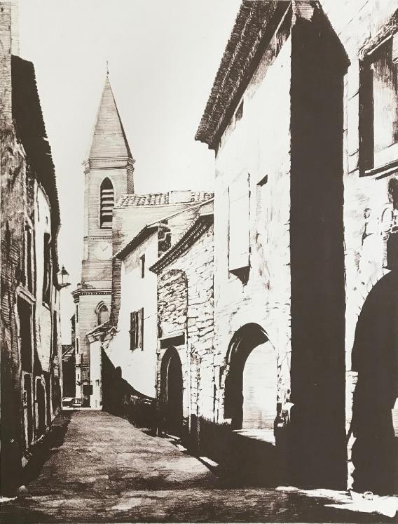 Loïc DUBIGEON - Original print - Lithograph - Alley with the steeple