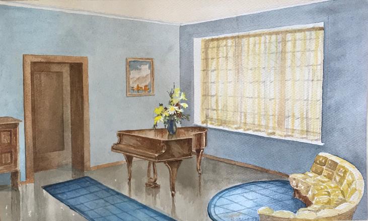 Hans NACKE - Original painting - Watercolor - The piano lounge 3