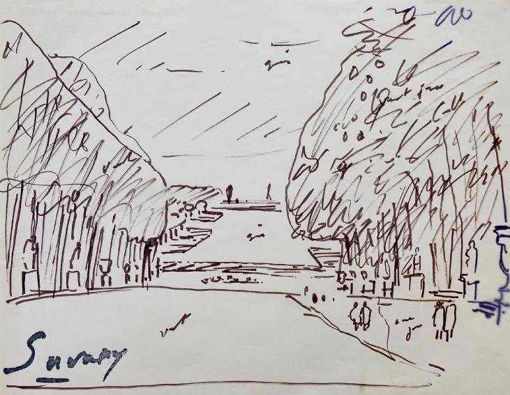 Robert SAVARY - Original drawing - Felt - Walk to the Palace of Versailles 2