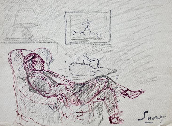 Robert SAVARY - Original drawing - Felt - In the chair