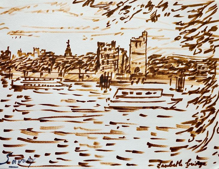 Robert SAVARY - Original drawing - Felt - Trip to London 24, Lambeth bridge