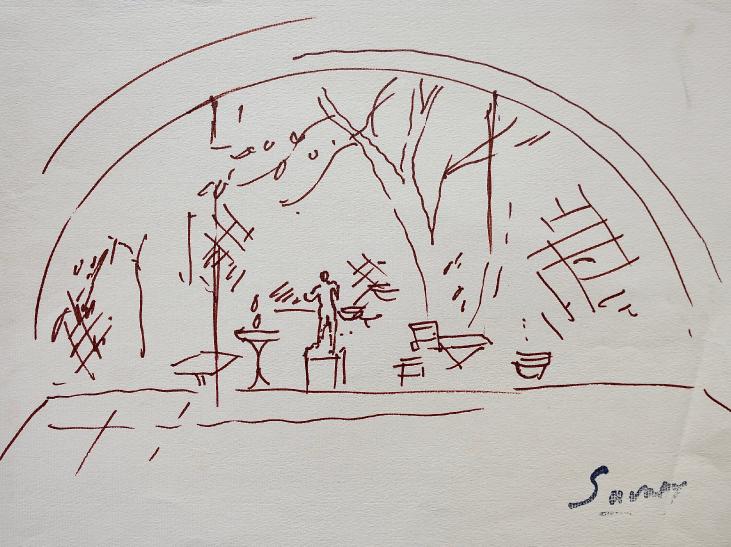 Robert SAVARY - Original drawing - Felt - Garden view