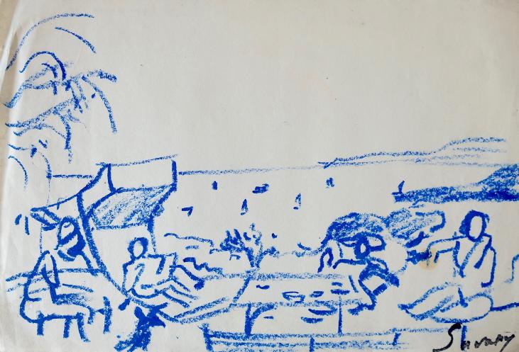 Robert SAVARY - Original drawing - Pastel - Grasse, Magagnosc 8, the terrace