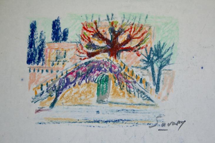 Robert SAVARY - Original drawing - Pastel - Villa with trees