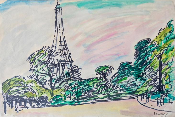 Robert SAVARY - Original painting - Gouache - The Eiffel Tower 2