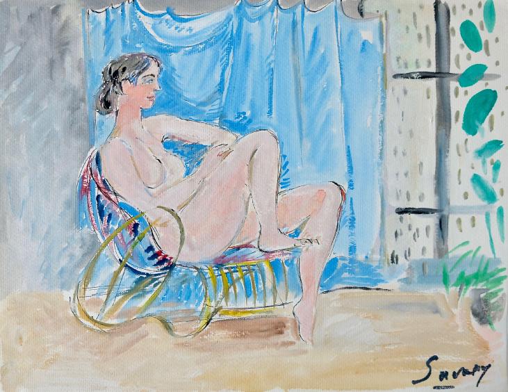 Robert SAVARY - Original painting - Gouache - Nude in the chair