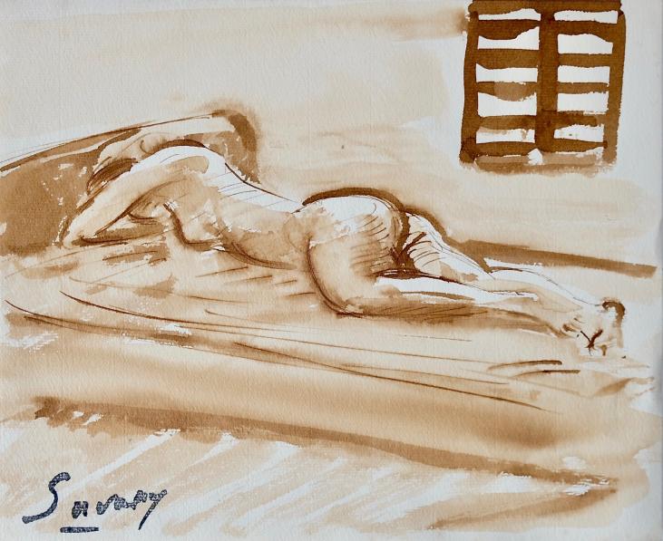 Robert SAVARY - Original painting - Ink wash - Nude 47