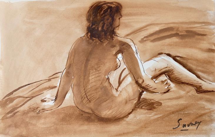 Robert SAVARY - Original painting - Ink wash - Nude 50