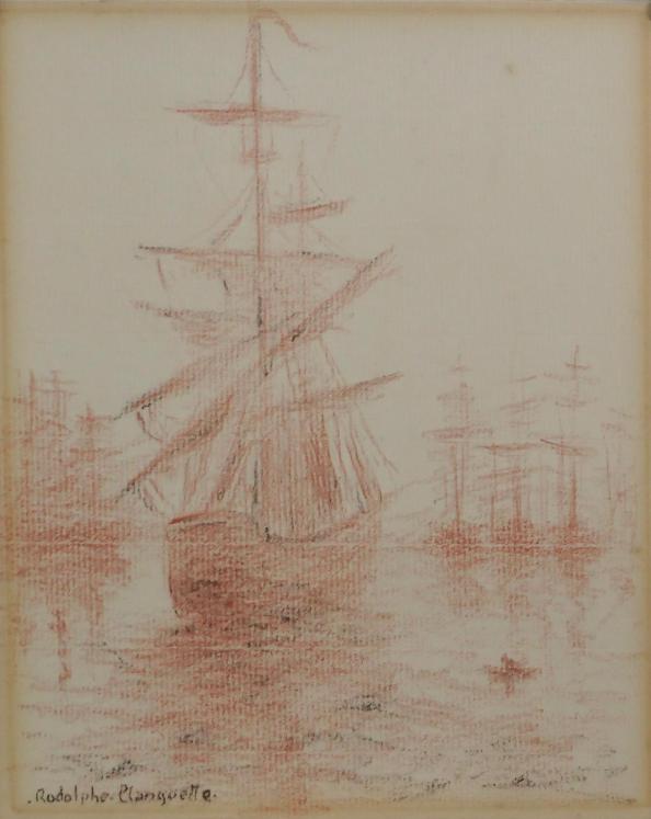 Rodolphe PLANQUETTE - Original drawing - Pastel - Boat in port