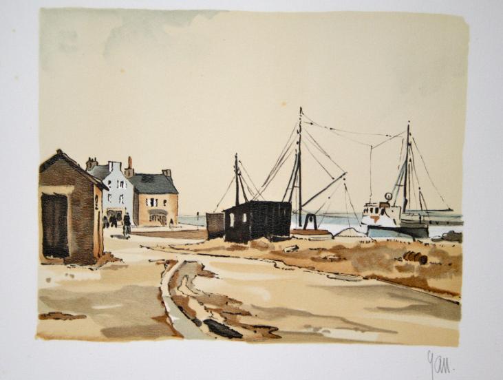 Robert YAN - Original print - Lithograph - Breton fishing village