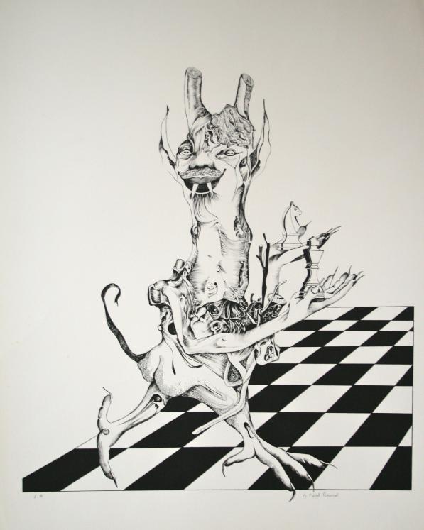 Micheline MEVEL ROUSSEL - Original print - Lithograph - The chessboard