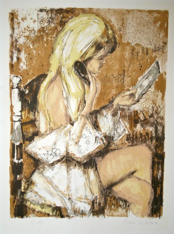 Pierre LETELLIER - Original print - Lithograph - Young girl in the brush
