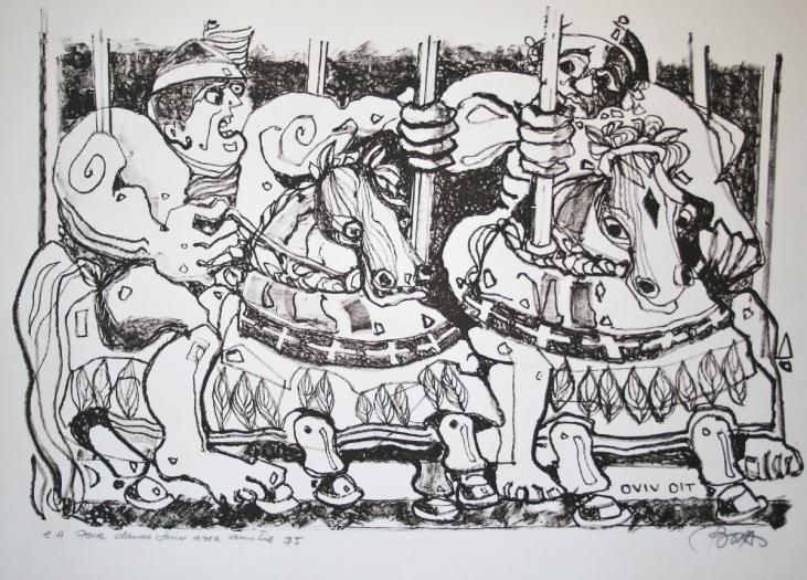 Jordi BONAS - Original print - Lithograph - The carousel