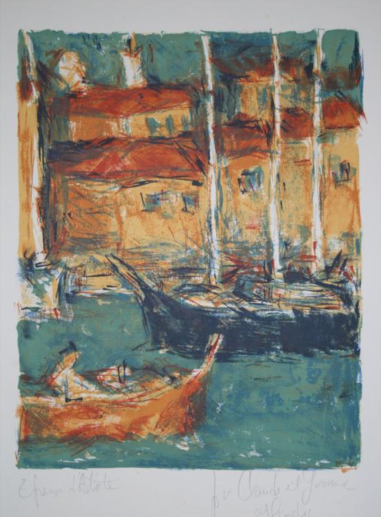 ARLANDIS Antoine - Original print - Lithograph - Harbor of Marseille 2