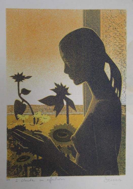 Daniel SCIORA - Original print - Lithograph - Woman with sunflower