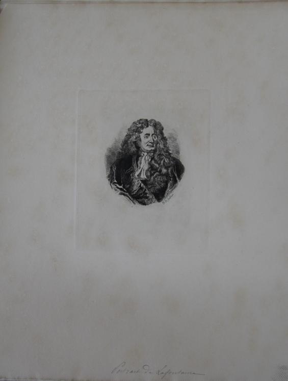 Henri RIBALLIER - Original print - Etching - Portrait of La Fontaine