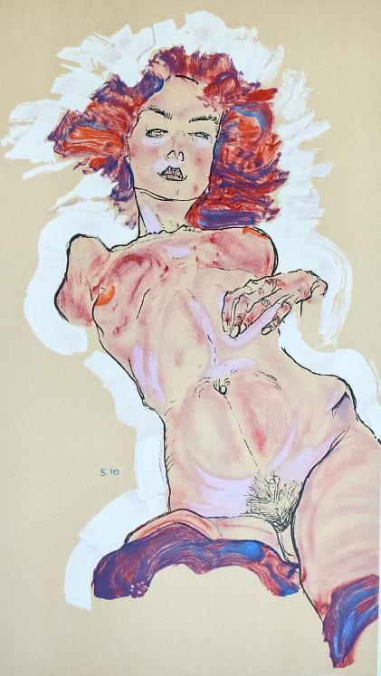 Egon SCHIELE - Print - Lithograph - Female nude, 1910