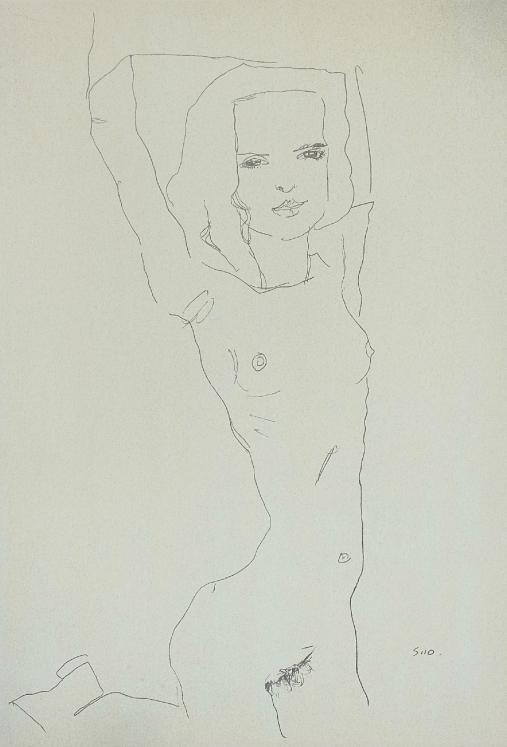 Egon SCHIELE - Print - Lithograph - Nude Girl with Arms Raised, 1910