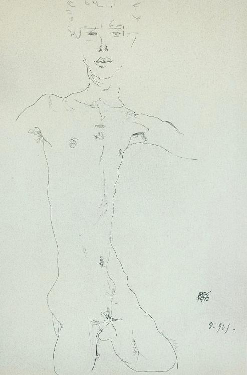 Egon SCHIELE - Print - Lithograph - Standing Male Nude, 1912