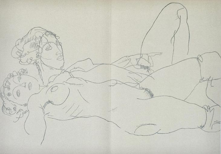 Egon SCHIELE - Print - Lithograph - Two Reclining Nude Girls