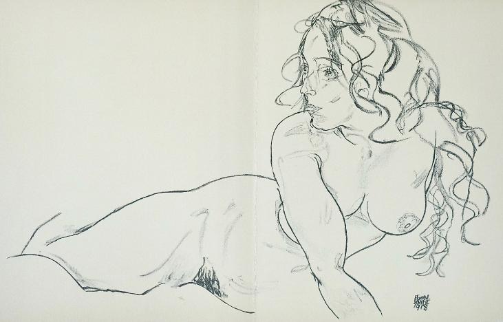 Egon SCHIELE - Print - Lithograph - Reclining Nude with Raised Torso