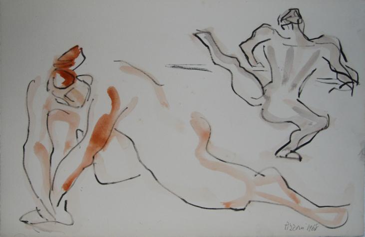 Isa PIZZONI- Original painting - Watercolor - The dancers at the bar