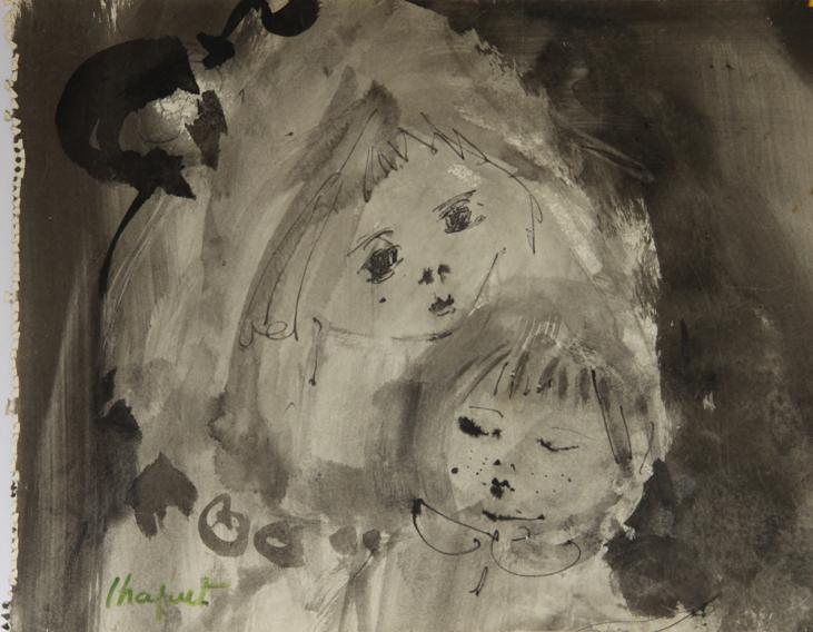 Jean-Pierre CHAPUT - Original painting - Gouache - The mother and the child