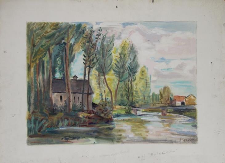 Robert FRANCOLIN - Original Painting - Watercolor - Moulin en Poitou