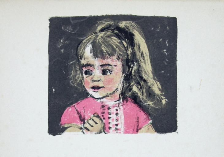 Paul AÏZPIRI - Original print - Lithograph - Child with a pink dress