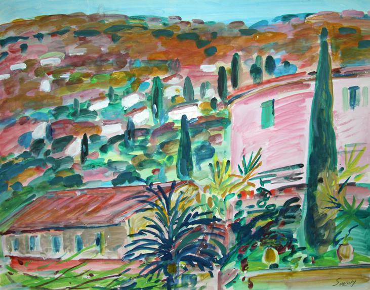 Robert SAVARY - Original painting - Gouache - The pink house