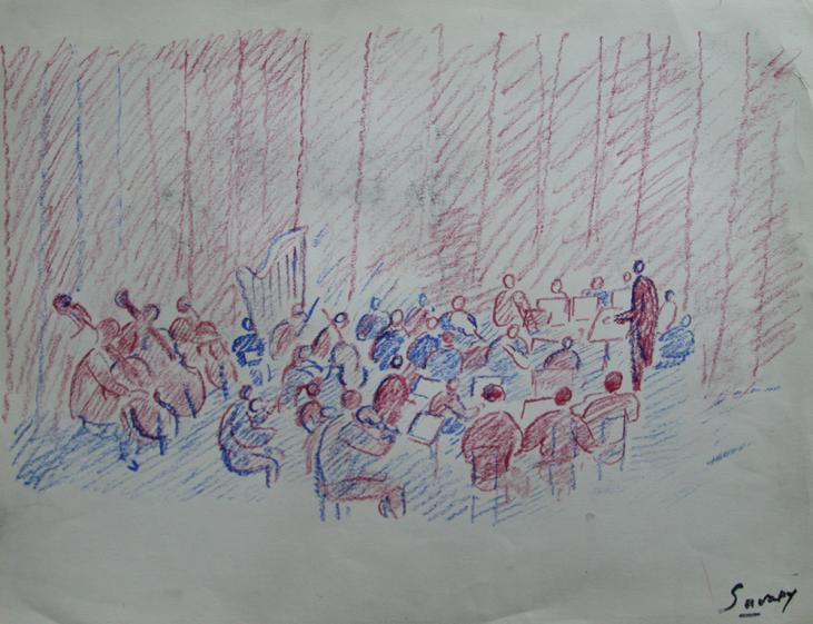 Robert SAVARY - Original drawing - Pastel - The orchestra